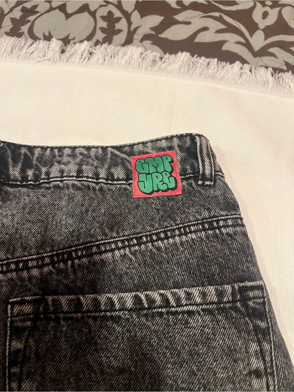 Black Acid-Wash Women's Skirt with Green Logo Patch